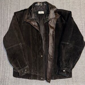 Charles Klein Men's Suede Bomber Jacket Collared Full Zip, Black, Size L